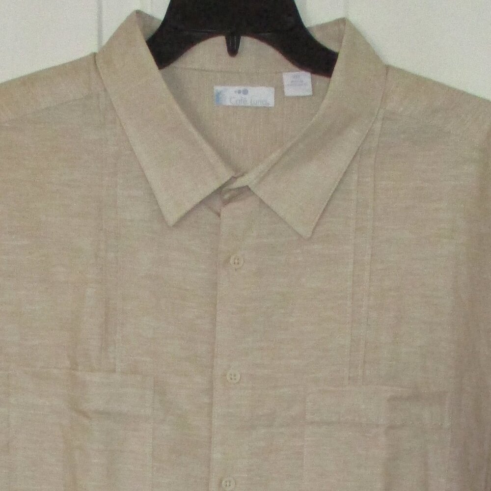 Cafe Luna Mens S/S Beige Linen Cotton Casual Retro Hawaiian Shirt NWOT- Size 3XL